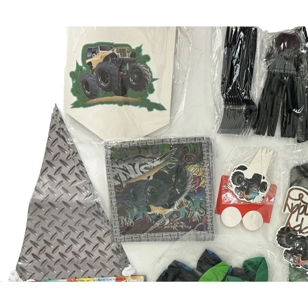 Monster Truck Birthday Party Supplies Lot Plates Napkins Banner Straws Decor